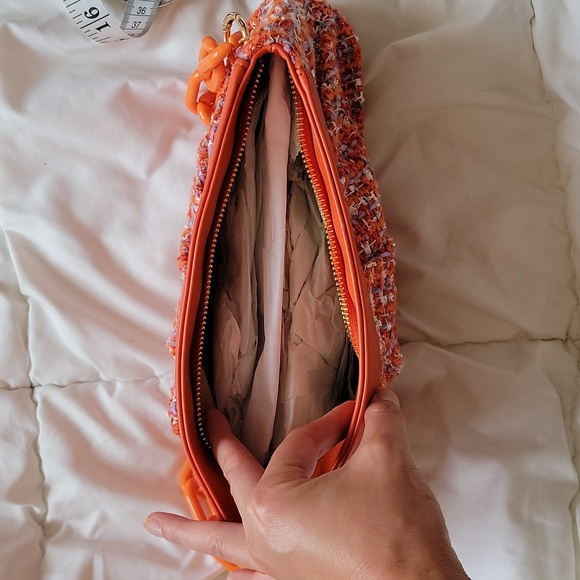 ANN TAYLOR Handbags Purse Tweed Frame Clutch Orange Spark - Picture 7 of 8